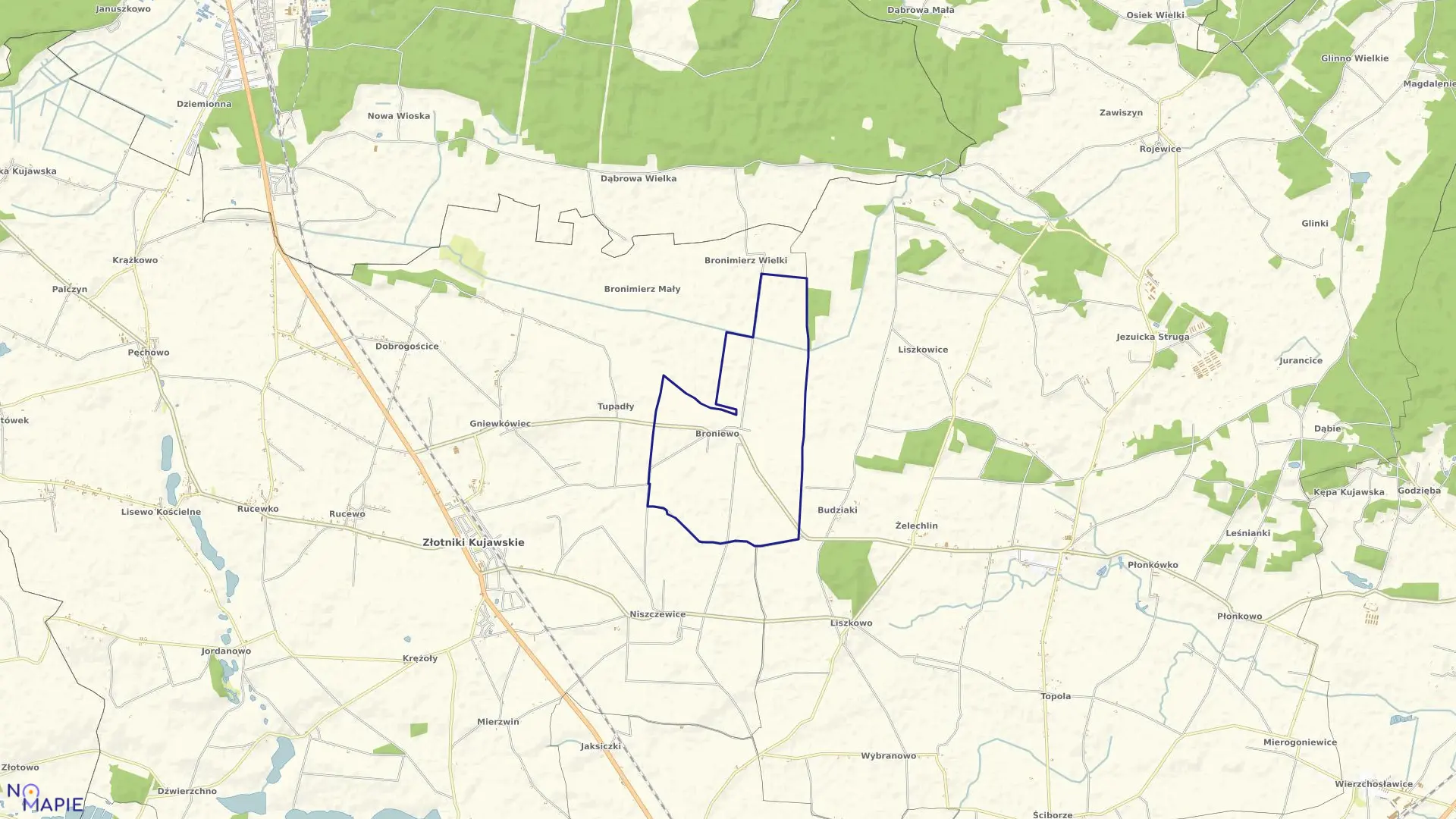 Mapa obrębu Broniewo w gminie Złotniki Kujawskie