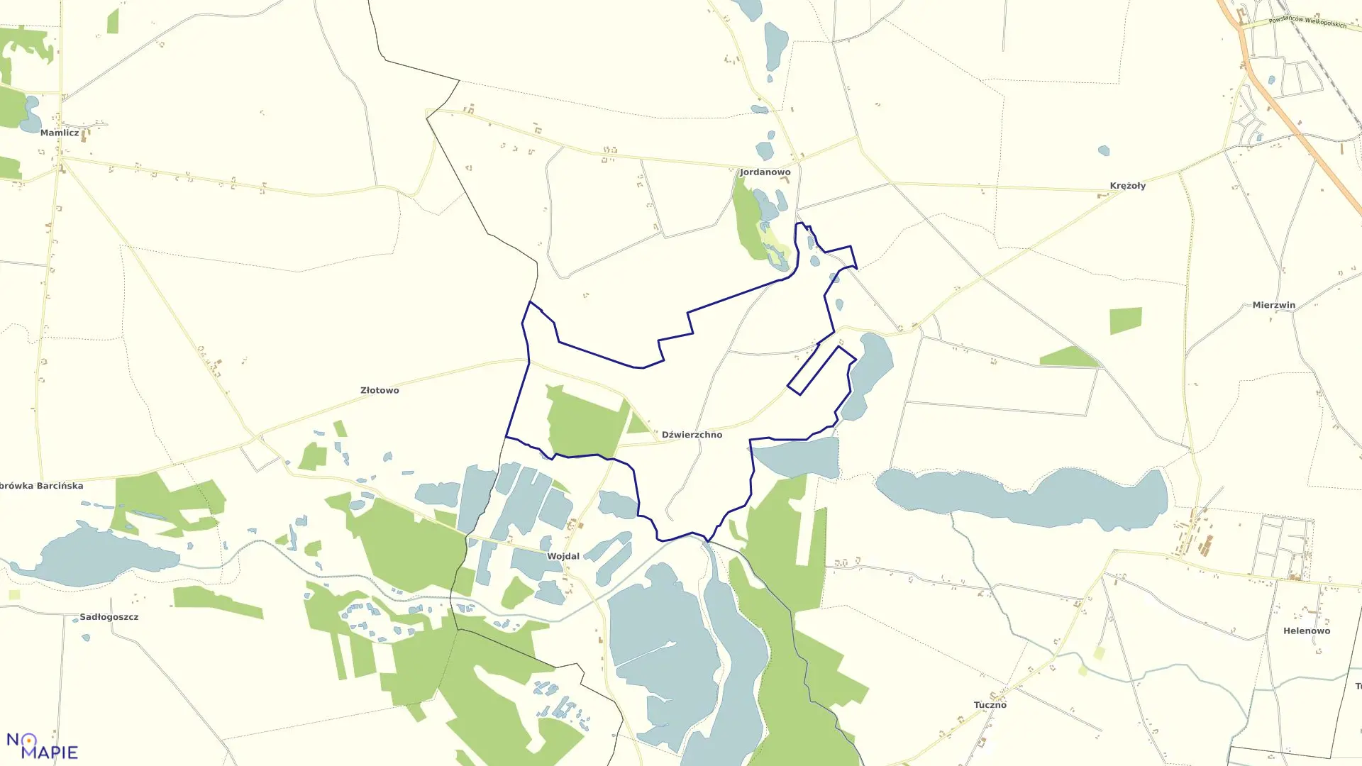 Mapa obrębu Dźwierzchno w gminie Złotniki Kujawskie