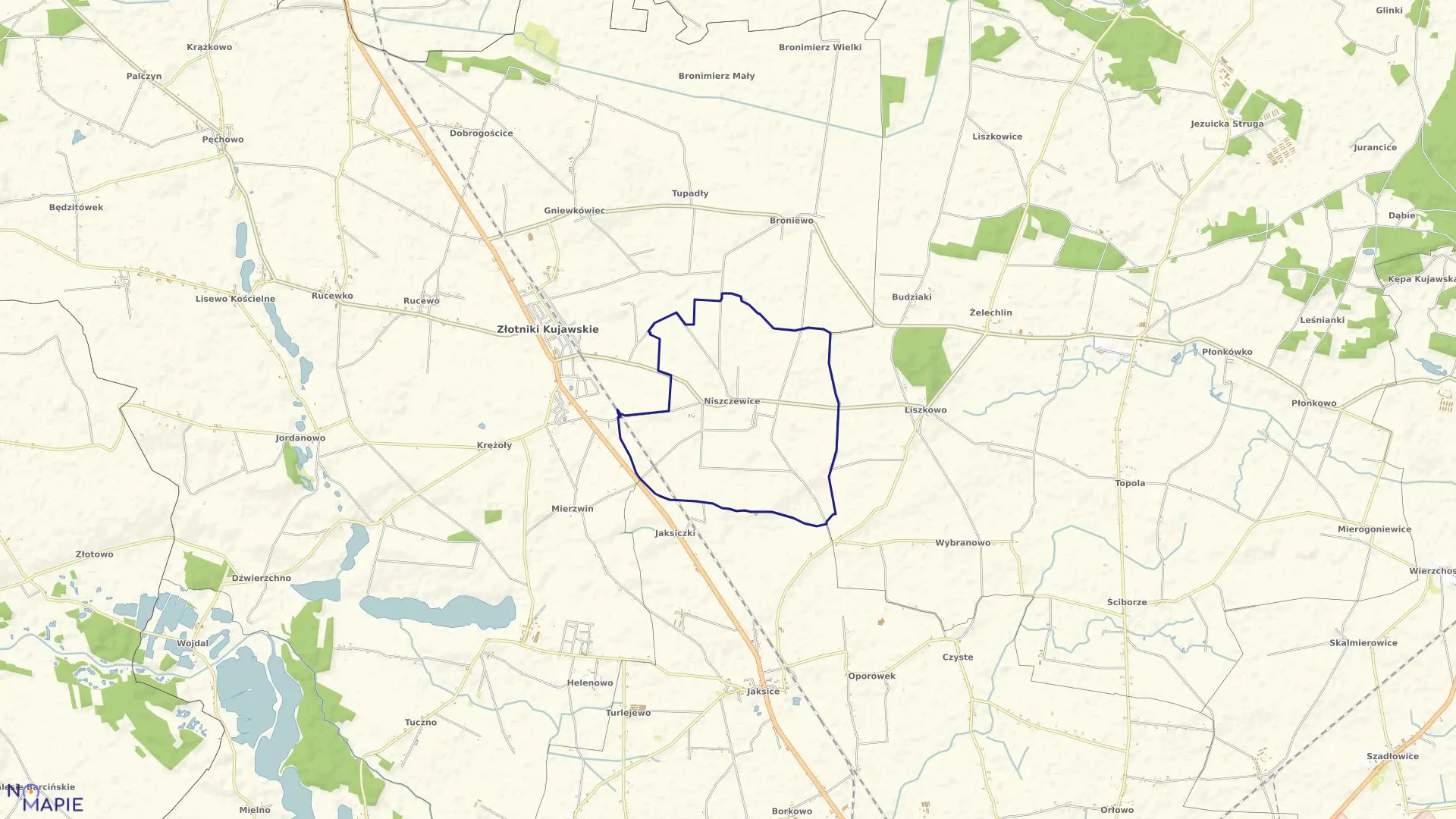 Mapa obrębu Niszczewice w gminie Złotniki Kujawskie