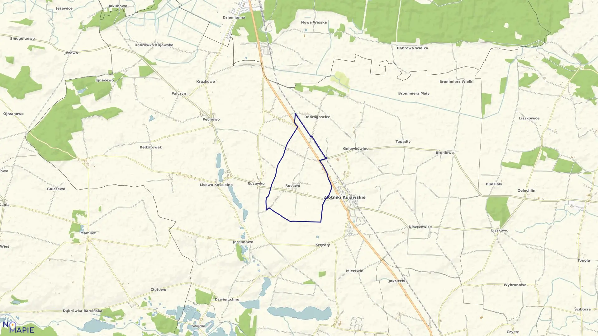 Mapa obrębu Rucewo w gminie Złotniki Kujawskie